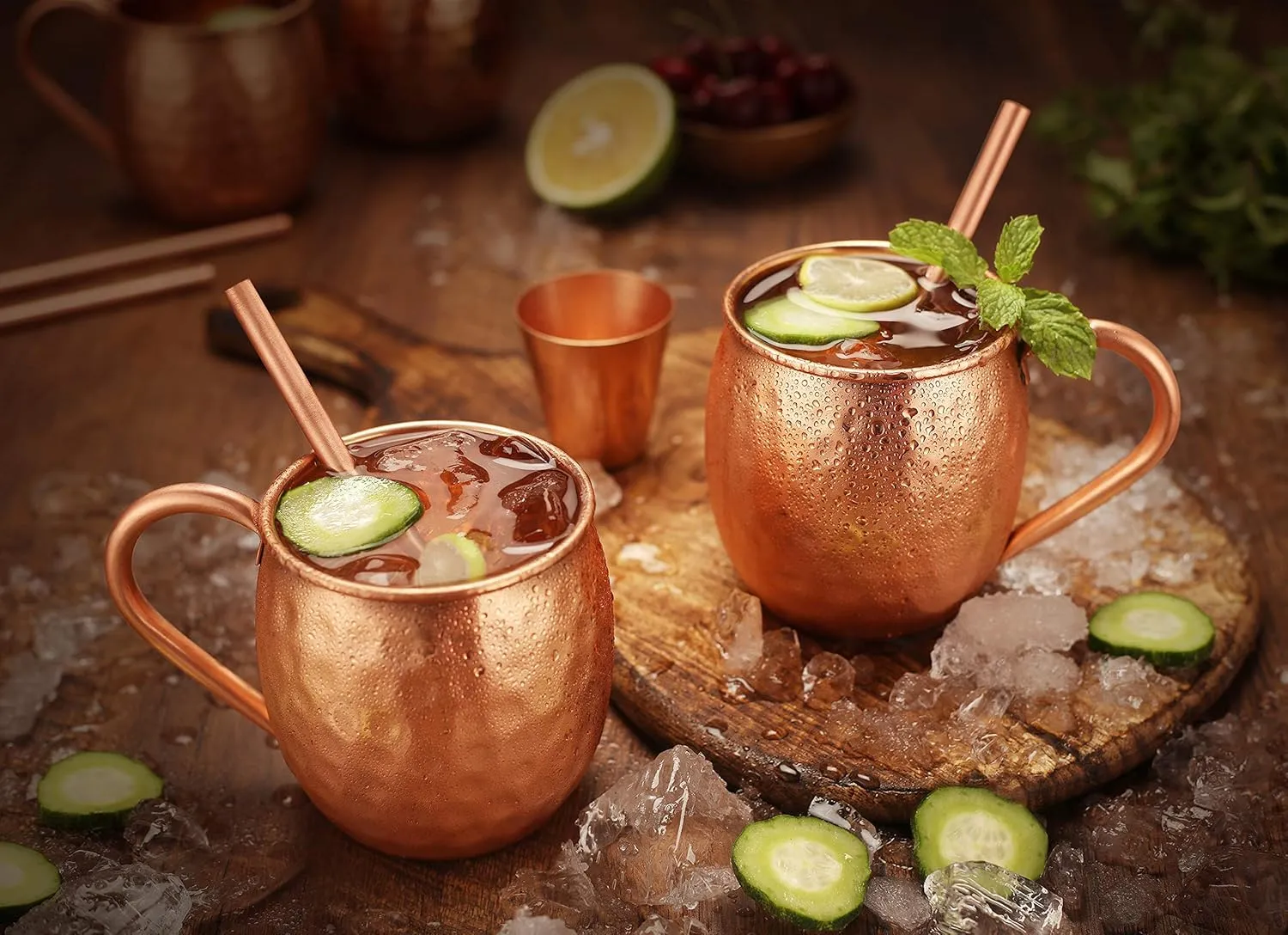 Avador® Set of 4 Handcrafted 100% Pure Copper Moscow Mule Mugs with Shot Glass Hammered Finish 16 Oz. Elegant & Modern Set for Special Occasions | Gifting | Wedding Favors | Beverage Tasting
