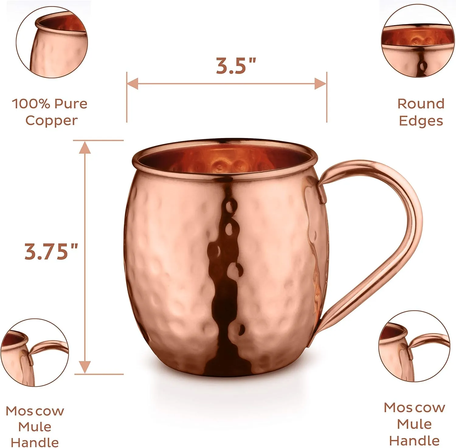 Avador® Set of 4 Handcrafted 100% Pure Copper Moscow Mule Mugs with Shot Glass Hammered Finish 16 Oz. Elegant & Modern Set for Special Occasions | Gifting | Wedding Favors | Beverage Tasting