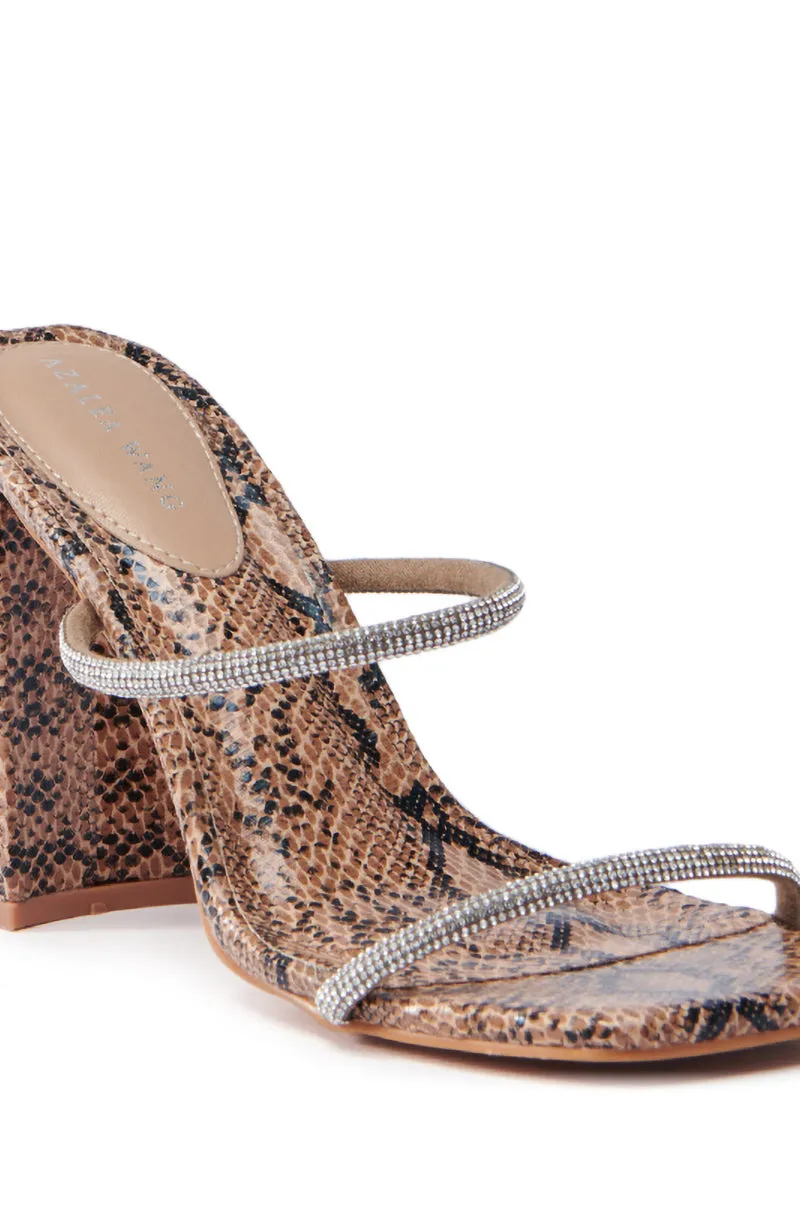 AZALEA WANG EULALIA SNAKE SLIP ON SANDAL WITH RHINESTONE STRAPS