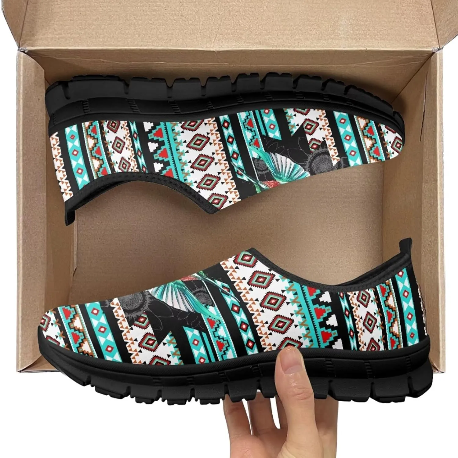 Aztec Walking Shoes for Women Casual Slip On Non Skid Flat Sneakers Fashion Breathable Tennis Work Footwear