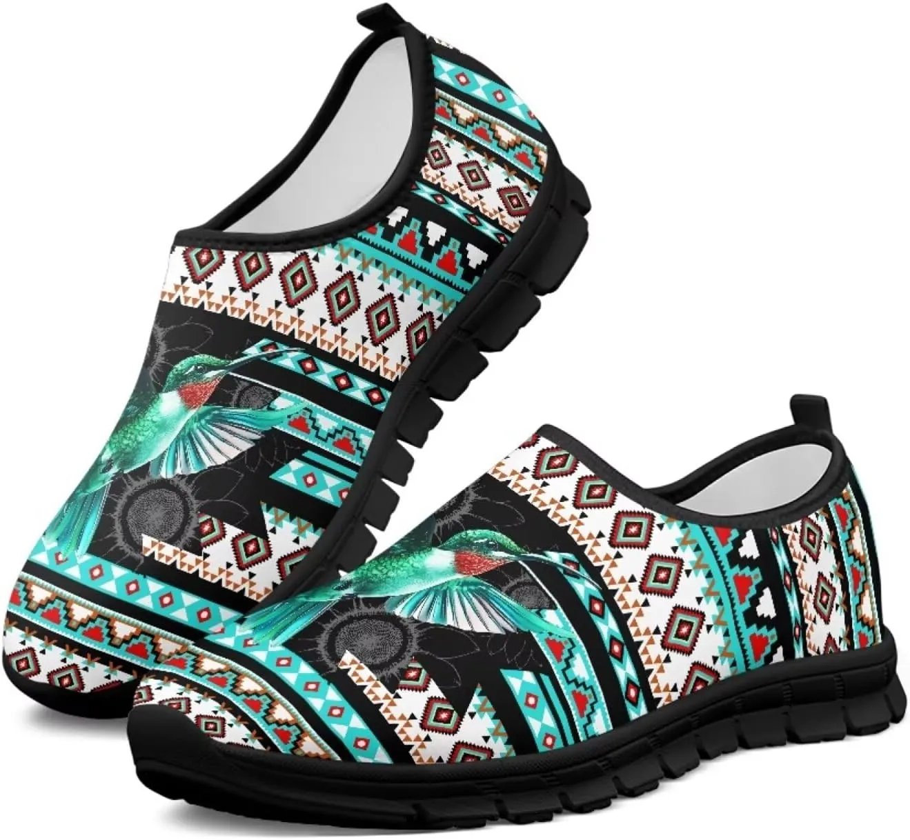 Aztec Walking Shoes for Women Casual Slip On Non Skid Flat Sneakers Fashion Breathable Tennis Work Footwear