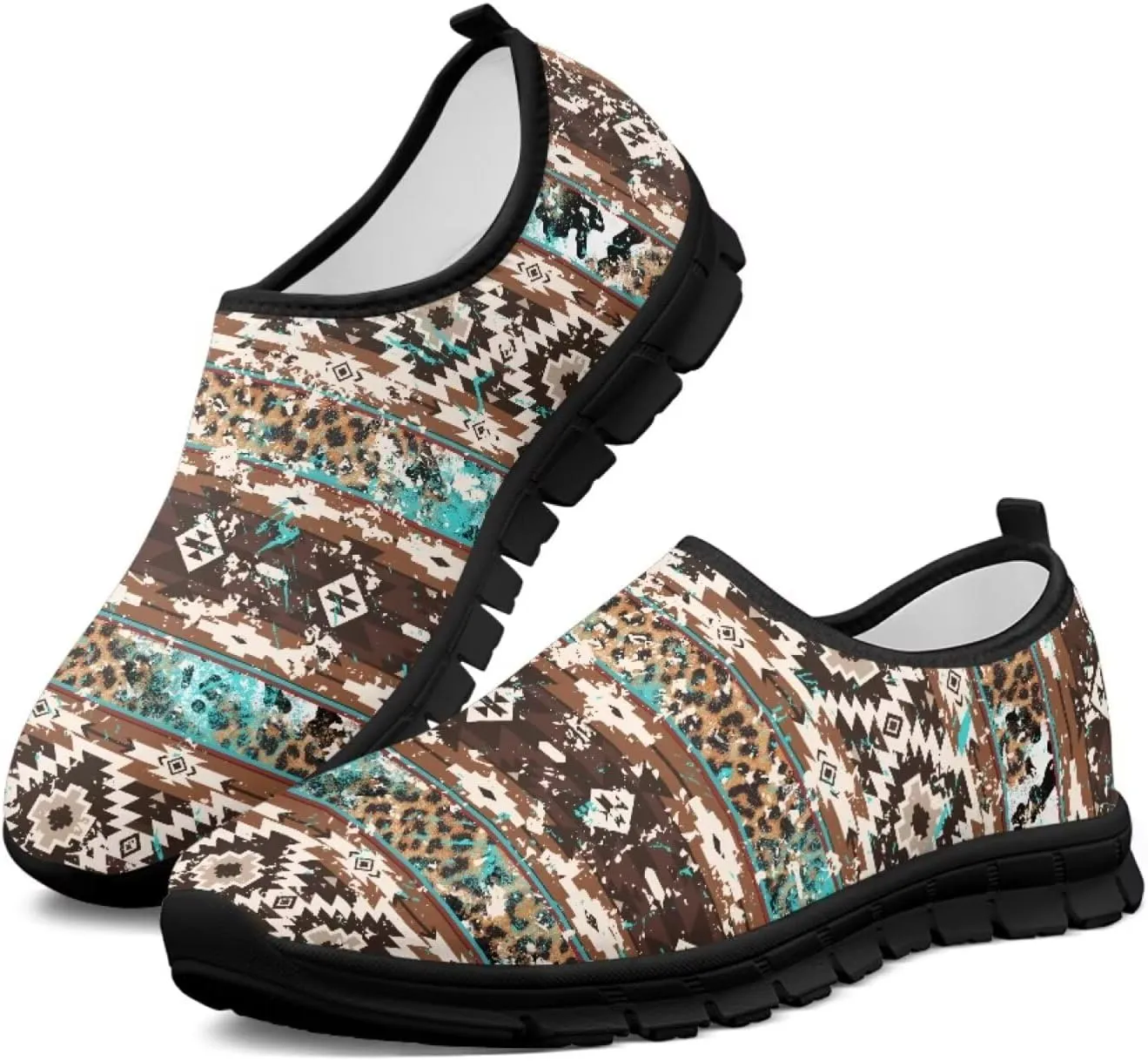 Aztec Walking Shoes for Women Casual Slip On Non Skid Flat Sneakers Fashion Breathable Tennis Work Footwear