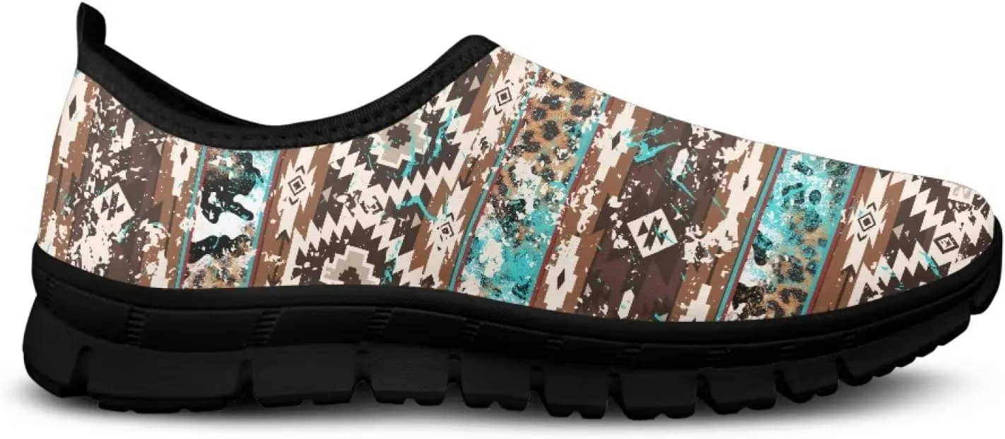 Aztec Walking Shoes for Women Casual Slip On Non Skid Flat Sneakers Fashion Breathable Tennis Work Footwear