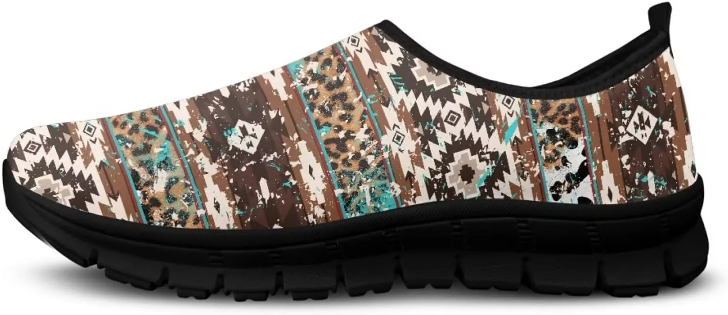 Aztec Walking Shoes for Women Casual Slip On Non Skid Flat Sneakers Fashion Breathable Tennis Work Footwear