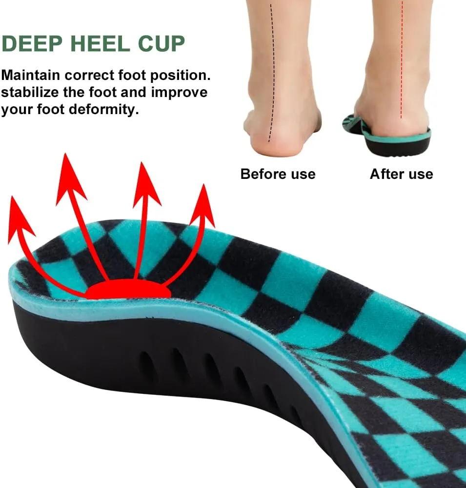 Bacophy Kids Arch Support Insoles Children Orthotic Inserts for Plantar Fasciitis, Flat Feet, Heel Pain Relief, Premium Pu, TPU, Gel Shock Absorption Deep Heel Cup Cushioning Inner Sole