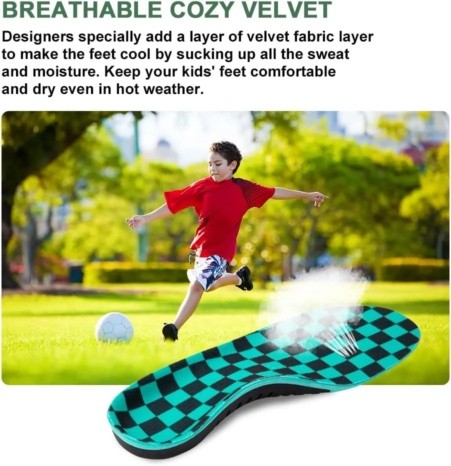 Bacophy Kids Arch Support Insoles Children Orthotic Inserts for Plantar Fasciitis, Flat Feet, Heel Pain Relief, Premium Pu, TPU, Gel Shock Absorption Deep Heel Cup Cushioning Inner Sole