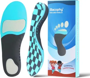 Bacophy Kids Arch Support Insoles Children Orthotic Inserts for Plantar Fasciitis, Flat Feet, Heel Pain Relief, Premium Pu, TPU, Gel Shock Absorption Deep Heel Cup Cushioning Inner Sole
