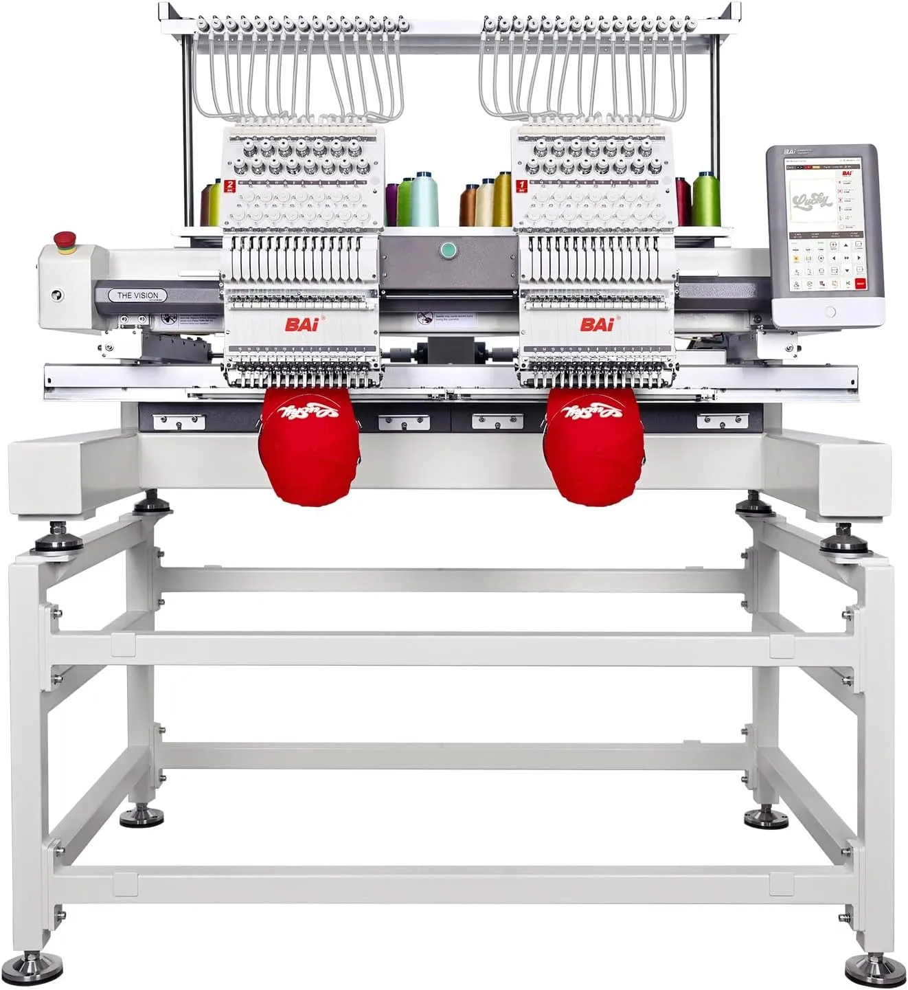 BAi The Vision-2Heads Multi Needle Industrial Embroidery Machine with 20x16" Embroidery Area,Wifi Available Tubular Structure High Penetration,1200spm Max Speed and 950spm for Structural Hat