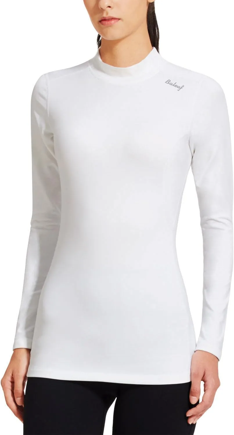 baleaf Women's Thermal Tops Fleece Shirts Running Workout Athletic Base Layer Warm Cold Weather Gear Mock Neck