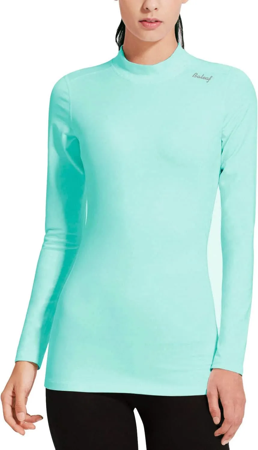 baleaf Women's Thermal Tops Fleece Shirts Running Workout Athletic Base Layer Warm Cold Weather Gear Mock Neck