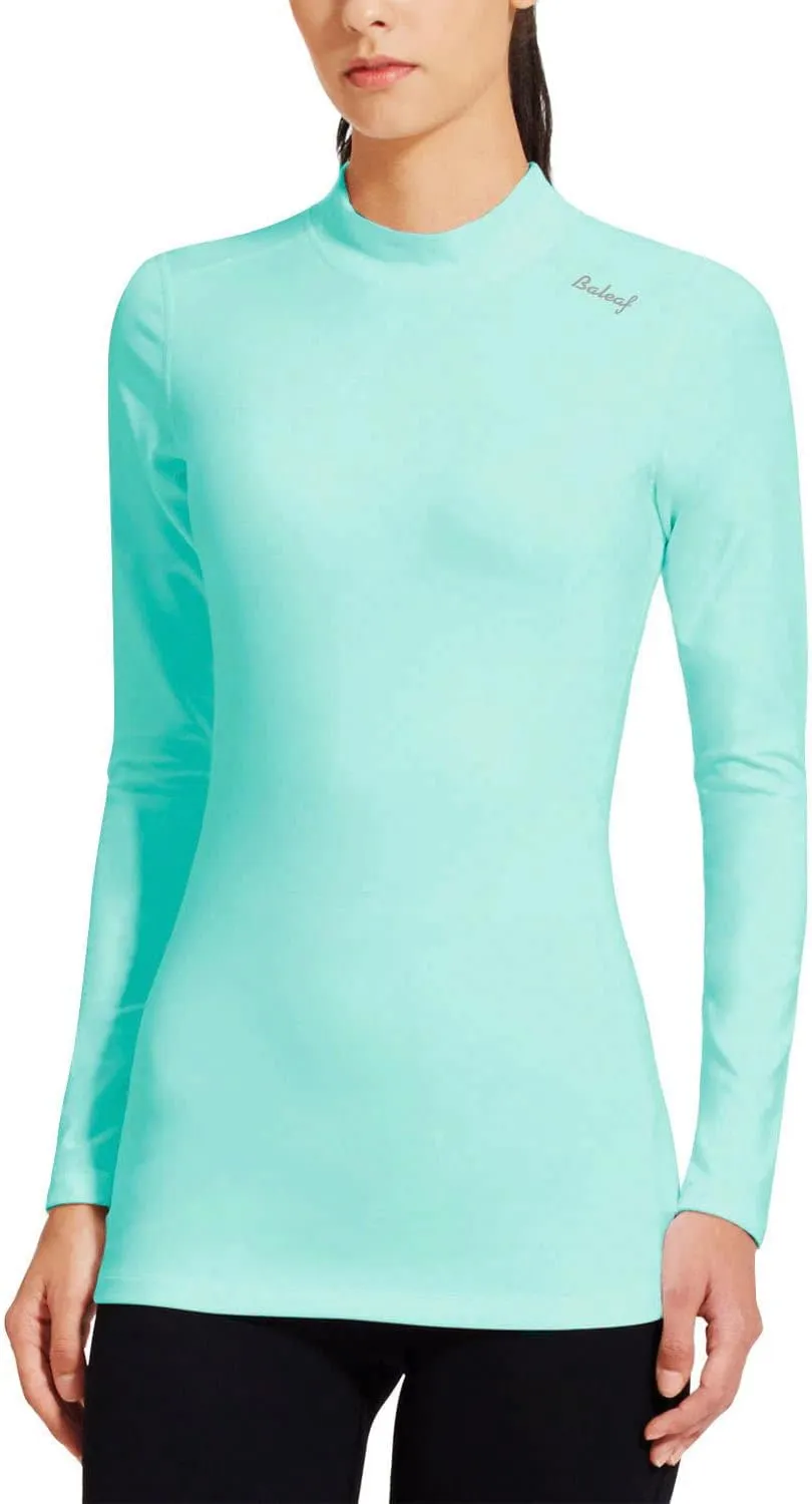 baleaf Women's Thermal Tops Fleece Shirts Running Workout Athletic Base Layer Warm Cold Weather Gear Mock Neck