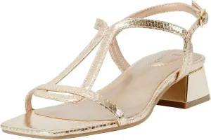 Bandolino Women's PRIMADON Heeled Sandal, Gold Snake 710, 5.5
