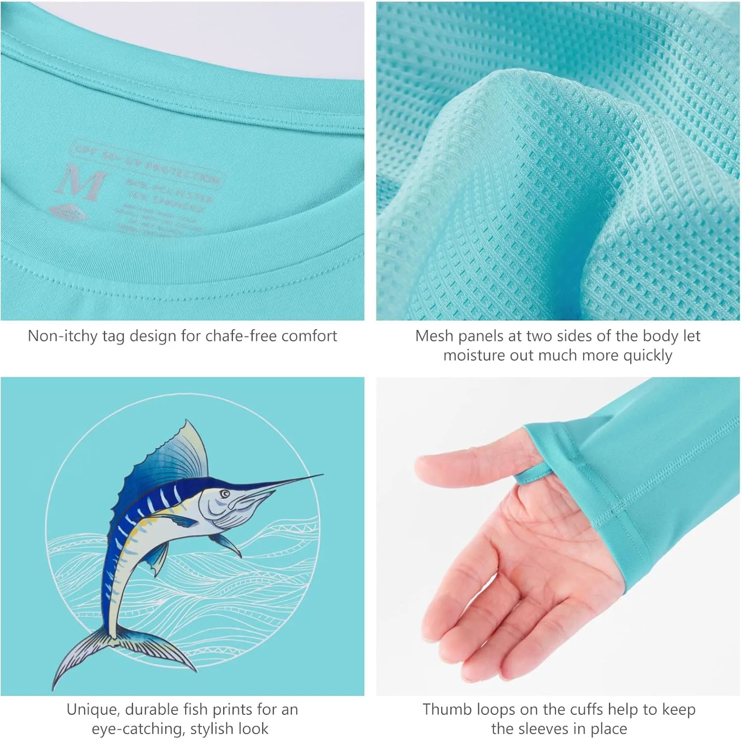 BASSDASH Men’s Fish Graphic UPF 50  Long Sleeve Fishing Shirts Sun Protection Breathable Moisture Wicking T-Shirt