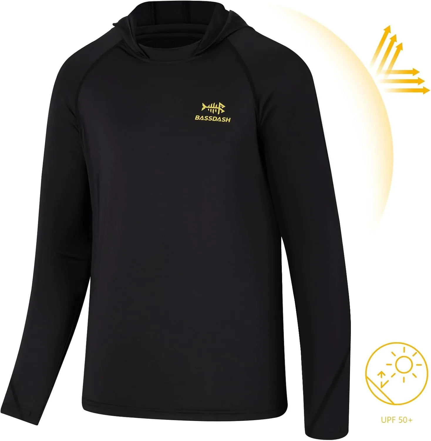BASSDASH Youth UPF50  Performance T Shirt with Hood Long Sleeve Fishing Hiking Sun Shirt FS03Y