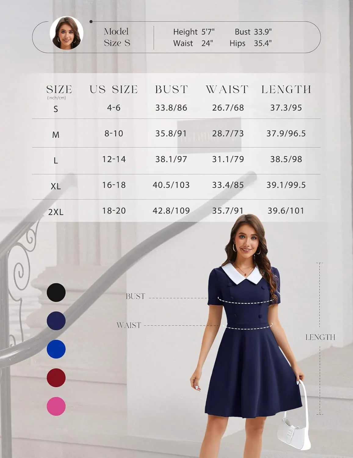 Bbonlinedress 1950s Vintage Dress for Women Retro Rockabilly Peter Pan Collar Short Sleeve Cocktail Party A Line Dresses