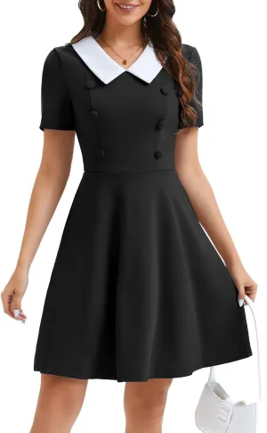 Bbonlinedress 1950s Vintage Dress for Women Retro Rockabilly Peter Pan Collar Short Sleeve Cocktail Party A Line Dresses