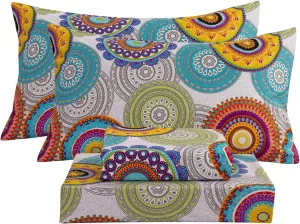 Bedlifes Queen Sheet Set Ultra Soft, Breathable, Silky Flower Deep Pocket 100% Microfiber Bedding, 4 Piece Queen Size Mandala Patterned
