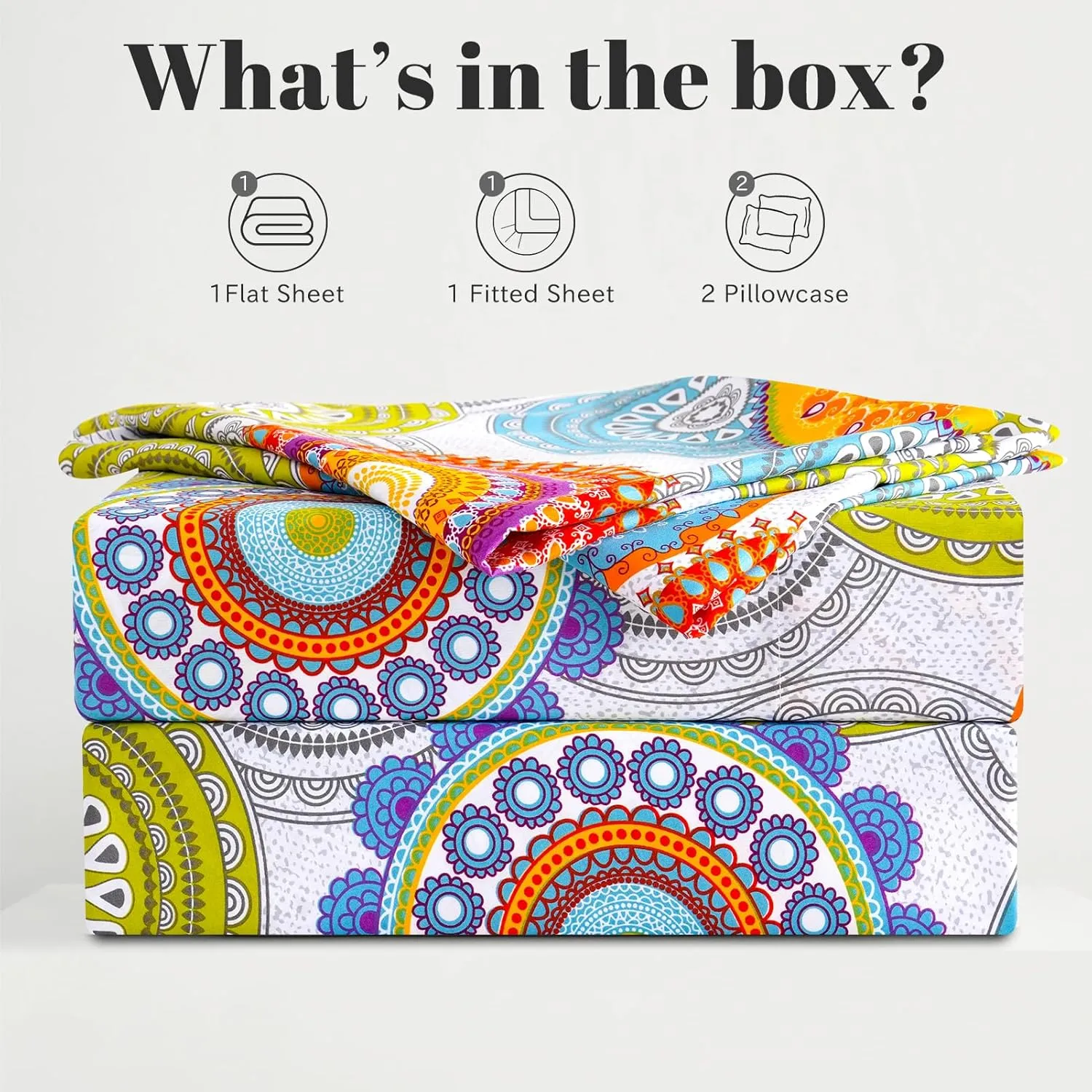 Bedlifes Queen Sheet Set Ultra Soft, Breathable, Silky Flower Deep Pocket 100% Microfiber Bedding, 4 Piece Queen Size Mandala Patterned