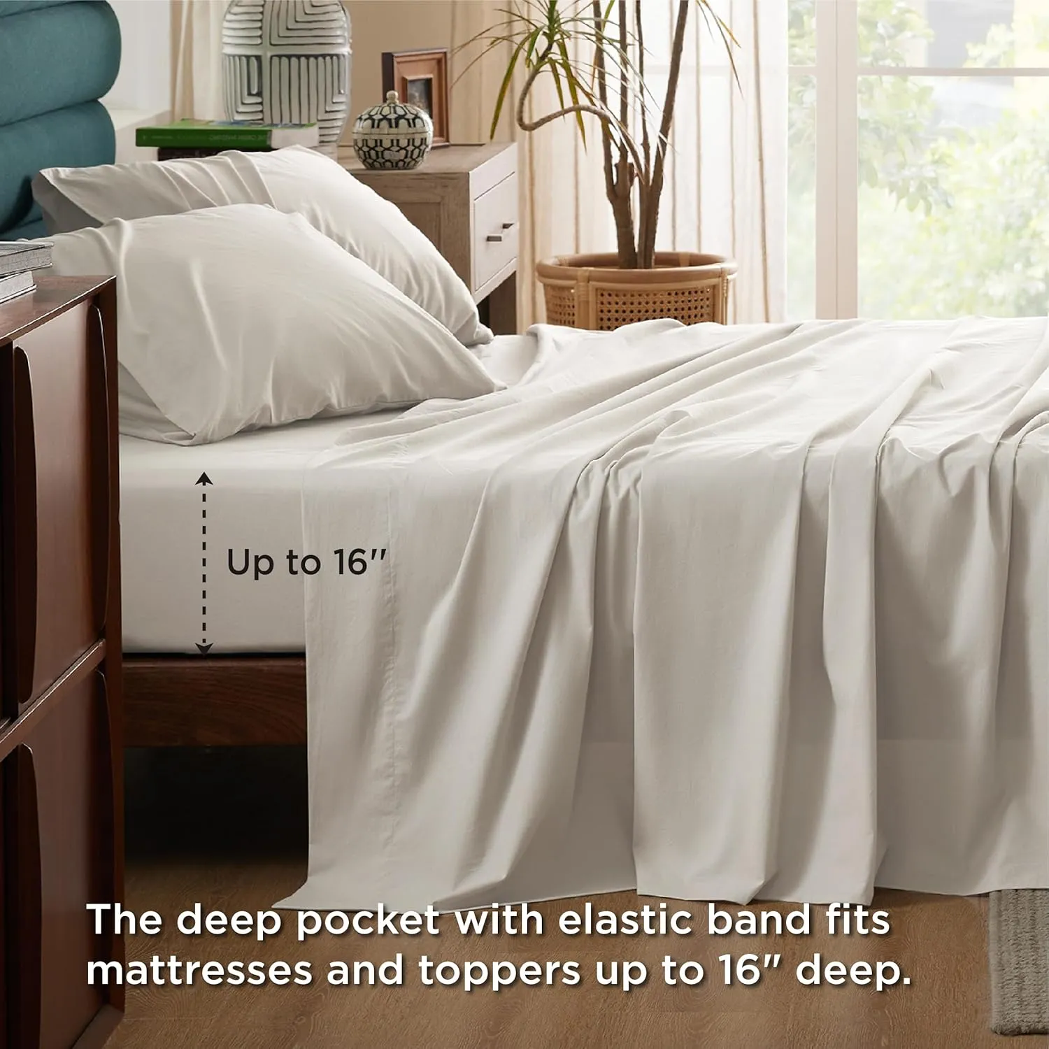 Bedsure 100% Cotton Percale Sheets Queen Size, Queen Sheet Set with Deep Pocket Up to 16 Inches, Breathable & Crirsp Soft, Bedsheet & Pillowcase Sets, 4 Pieces, Pink