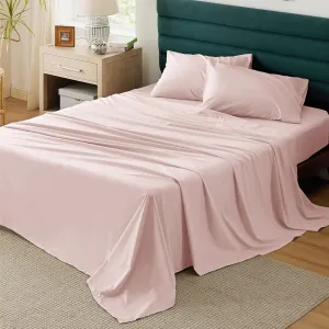 Bedsure 100% Cotton Percale Sheets Queen Size, Queen Sheet Set with Deep Pocket Up to 16 Inches, Breathable & Crirsp Soft, Bedsheet & Pillowcase Sets, 4 Pieces, Pink