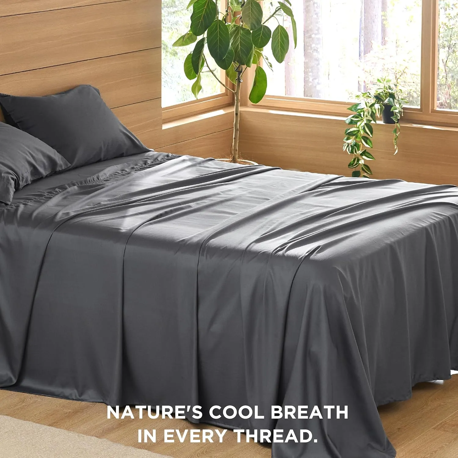 Bedsure Cooling Sheets King Size - Lyocell Cotton Sheet Set, GentleSoft™, Silky & Breathable Eucalyptus Bed Sheets with Deep Pocket, 4 Pieces, Luxury Hotel Bedding, Dark Grey