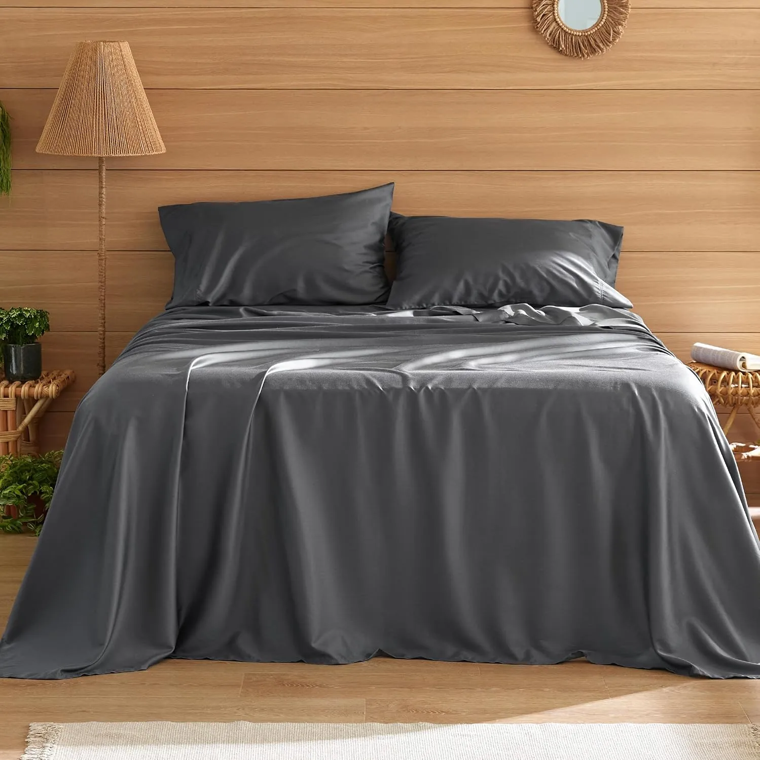 Bedsure Cooling Sheets King Size - Lyocell Cotton Sheet Set, GentleSoft™, Silky & Breathable Eucalyptus Bed Sheets with Deep Pocket, 4 Pieces, Luxury Hotel Bedding, Dark Grey