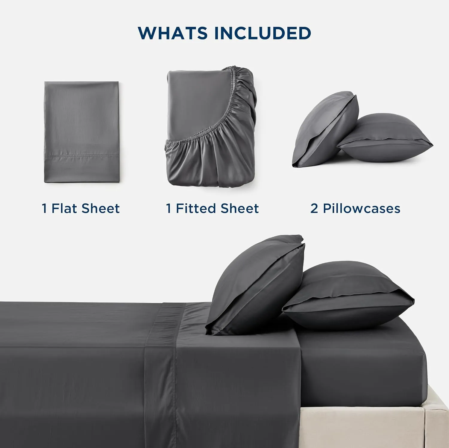 Bedsure Cooling Sheets King Size - Lyocell Cotton Sheet Set, GentleSoft™, Silky & Breathable Eucalyptus Bed Sheets with Deep Pocket, 4 Pieces, Luxury Hotel Bedding, Dark Grey