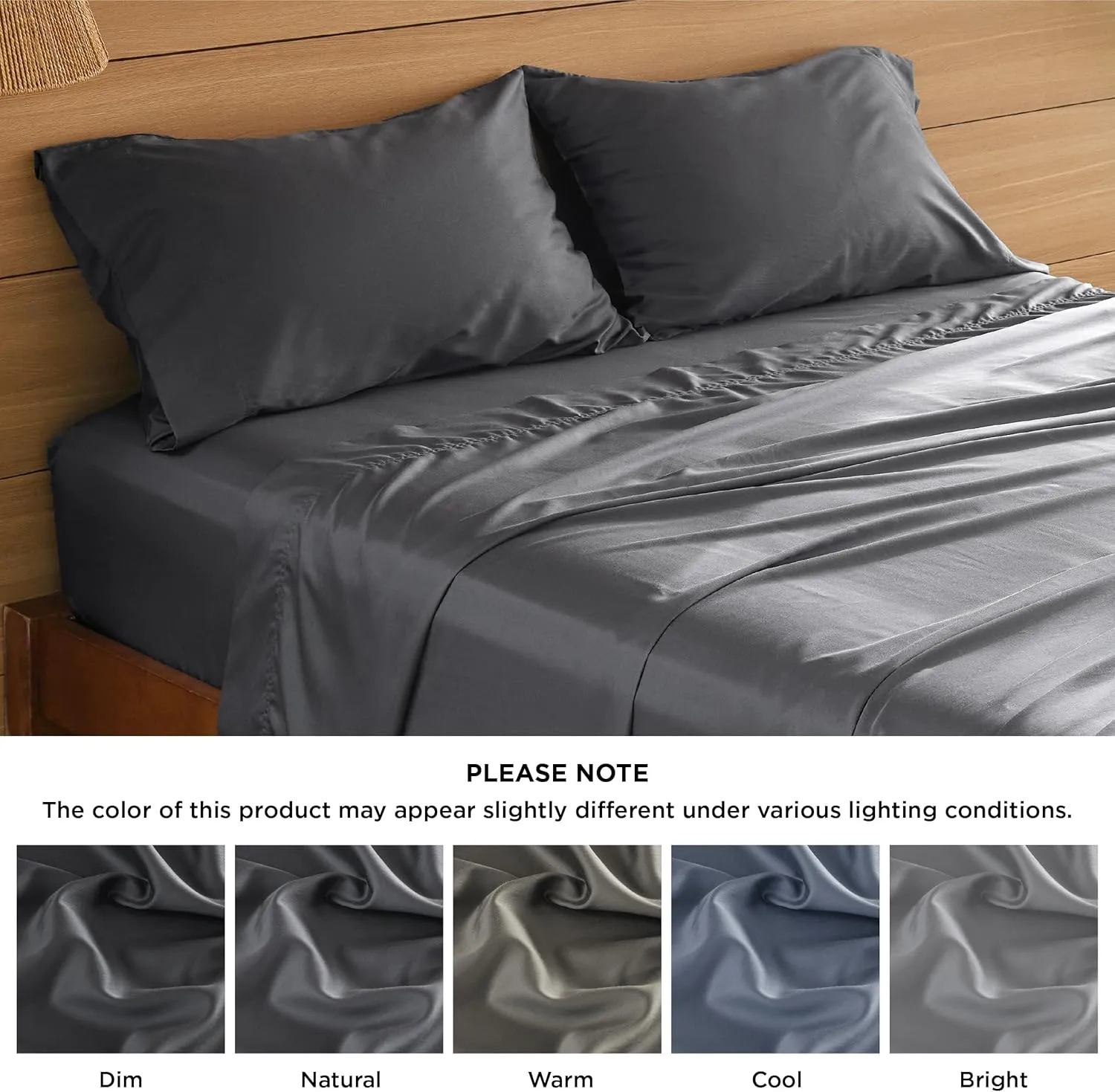 Bedsure Cooling Sheets King Size - Lyocell Cotton Sheet Set, GentleSoft™, Silky & Breathable Eucalyptus Bed Sheets with Deep Pocket, 4 Pieces, Luxury Hotel Bedding, Dark Grey