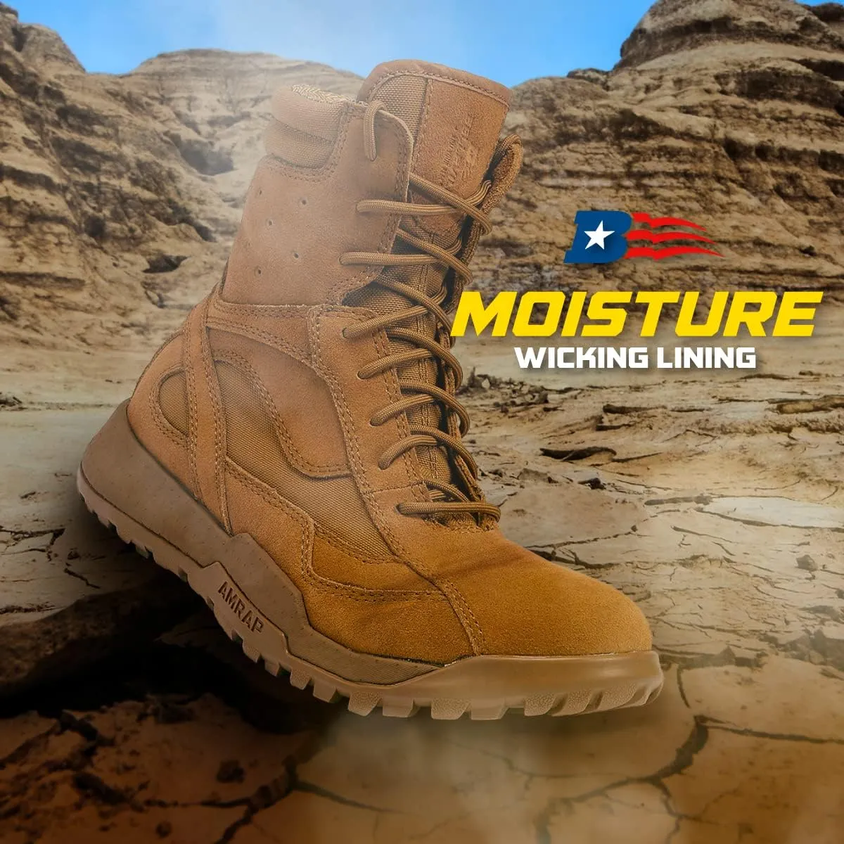 Belleville BV505 8” AMRAP Athletic Field Boot - Coyote Brown Leather & Nylon Combat Boots for Men, Moisture-Wicking Lining, TPU Midsole, and Rubber Outsole