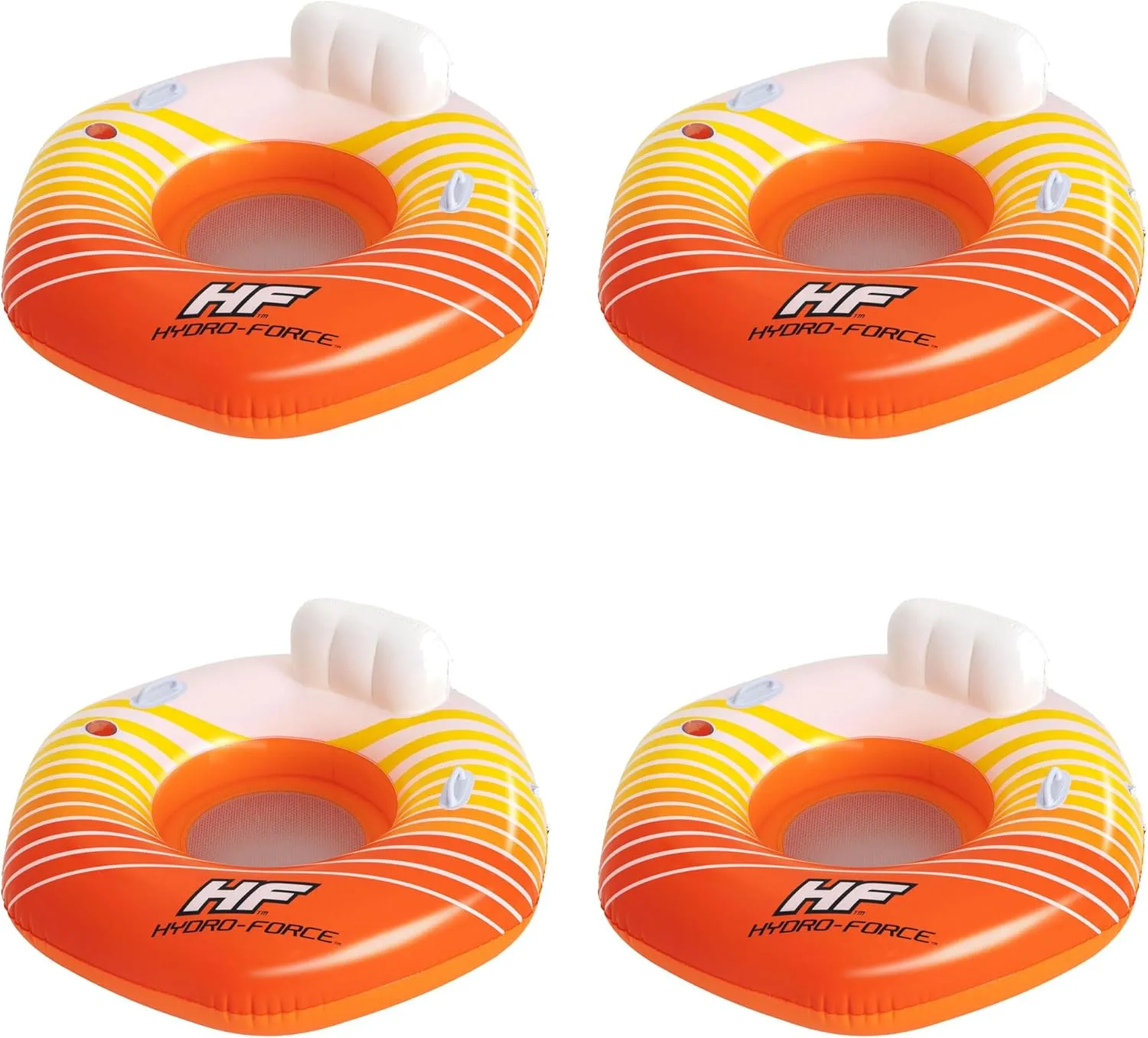 Bestway Hydro-Force Sunkissed Inflatable PVC Clasp N Go Inner Tube Ring Float Tube for Pool, Lake, River, Beach, 4 Pack, Orange and Yellow