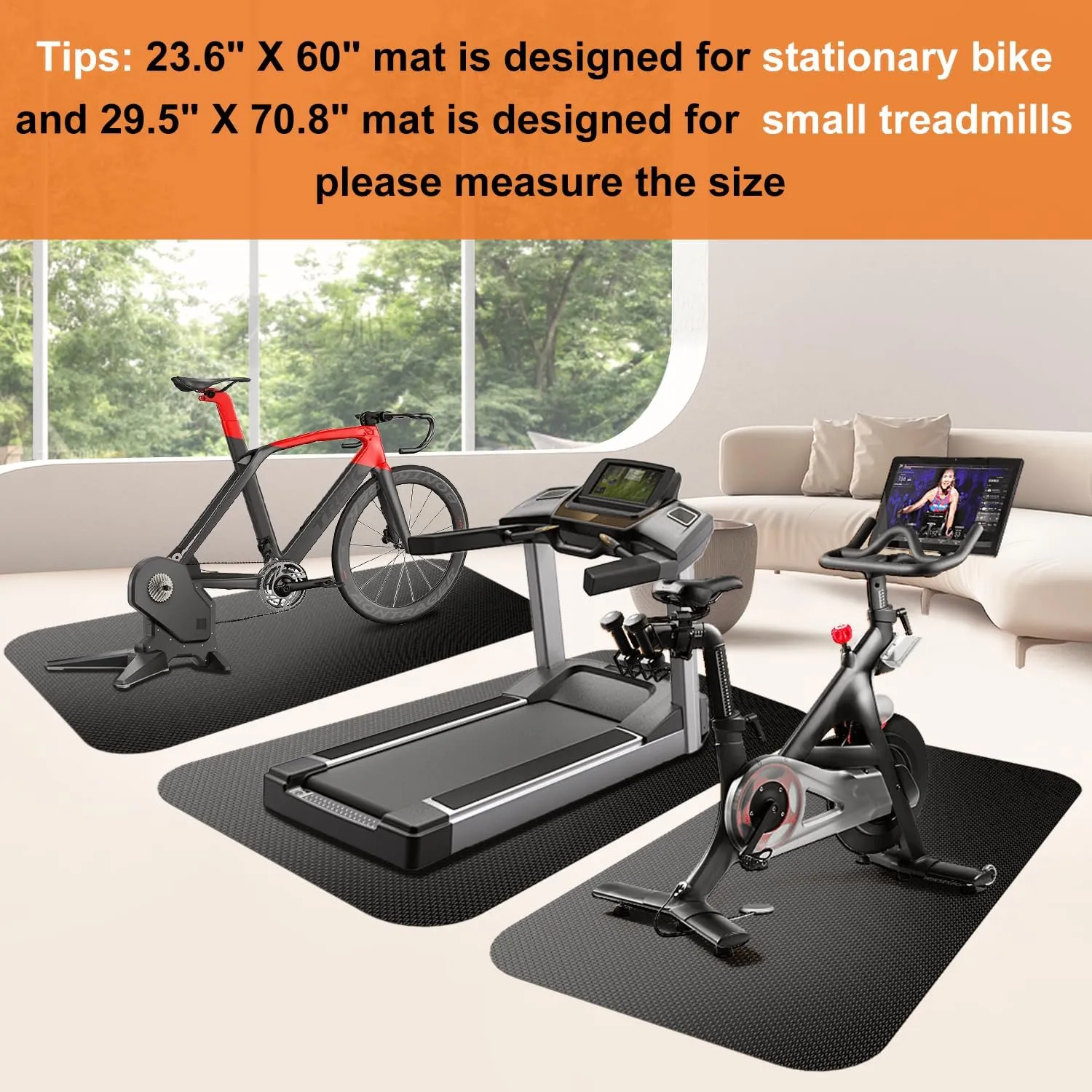 Bike Mat,Treadmill Mat,For Walking Pad,Elliptical,Exercise Bikes, Stationary Cycles,Spin Bike,Under Exercise Bike Trainer Pad for Indoor Stationary Gym Fitness Equipment Hardwood Floor Protector
