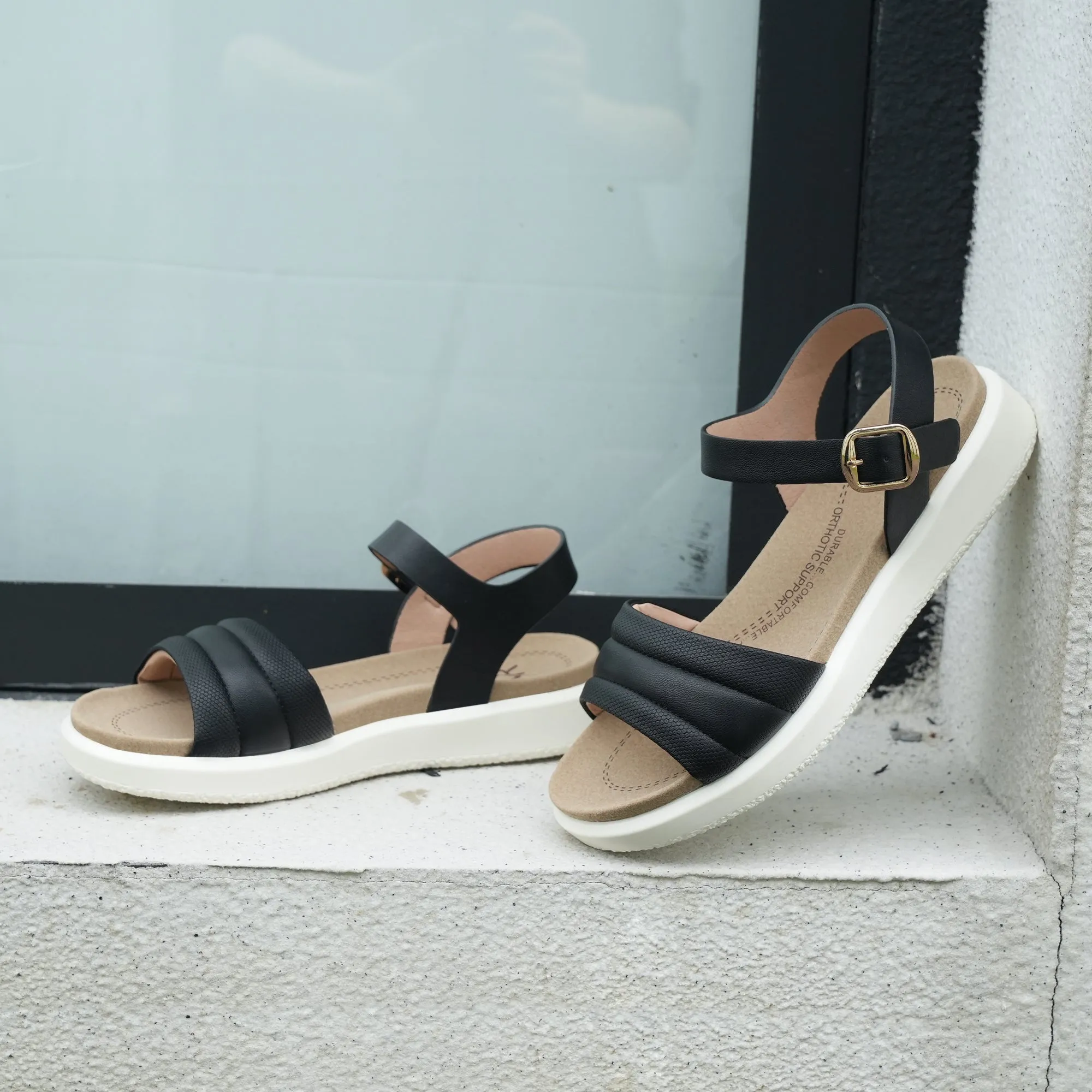 Black Arch Support Sandals-Katie