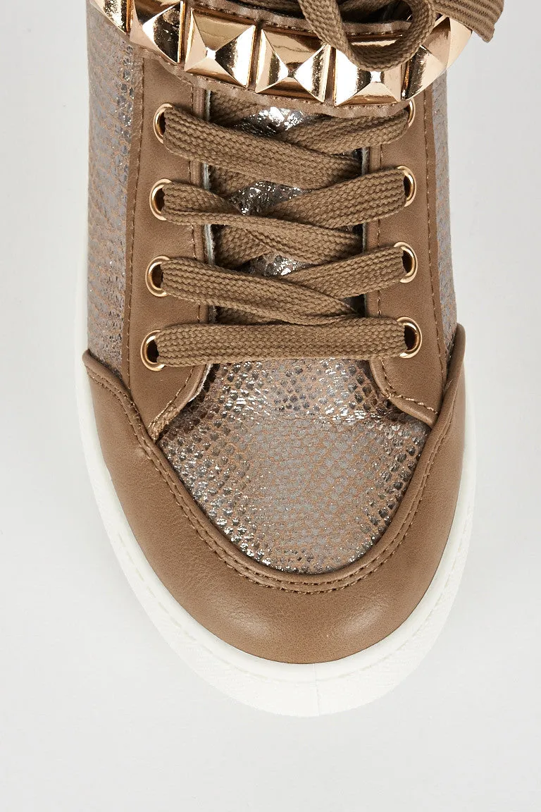 Brown Studded Hi Top Trainer