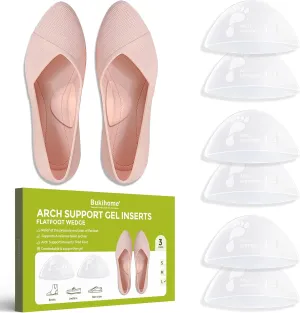 Bukihome Arch Support Inserts for Plantar Fasciitis - Anti Gravity Design - 3 Pairs Adhesive Gel Arch Pads for Women & Men - High Arch Support Insoles for Flat Feet,Relieve Pressure - Medium