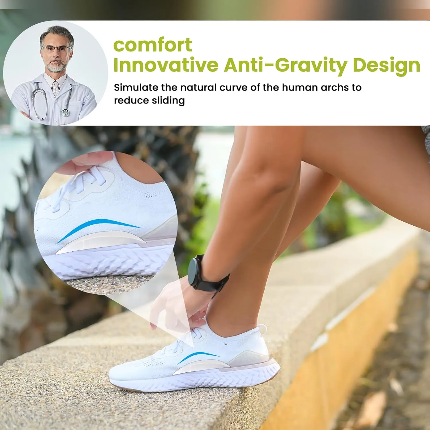 Bukihome Arch Support Inserts for Plantar Fasciitis - Anti Gravity Design - 3 Pairs Adhesive Gel Arch Pads for Women & Men - High Arch Support Insoles for Flat Feet,Relieve Pressure - Medium