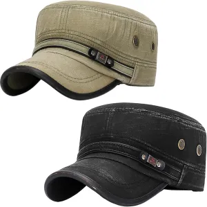 Cadet Army Hat 2 Pieces Flat Top Cap Unisex Military Hat for Women Men