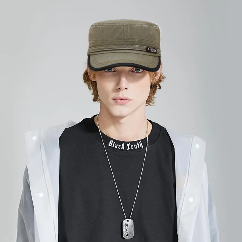 Cadet Army Hat 2 Pieces Flat Top Cap Unisex Military Hat for Women Men