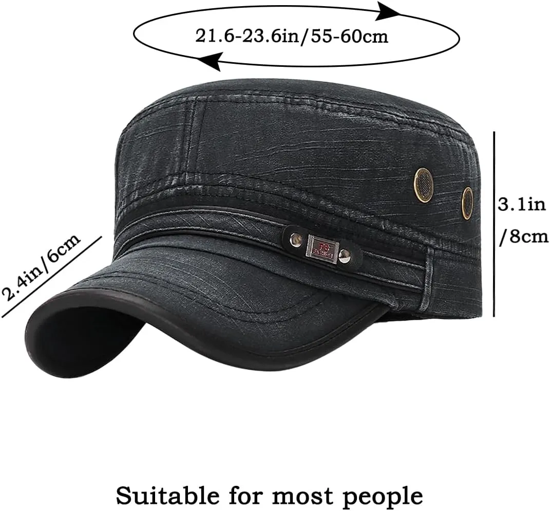 Cadet Army Hat 2 Pieces Flat Top Cap Unisex Military Hat for Women Men