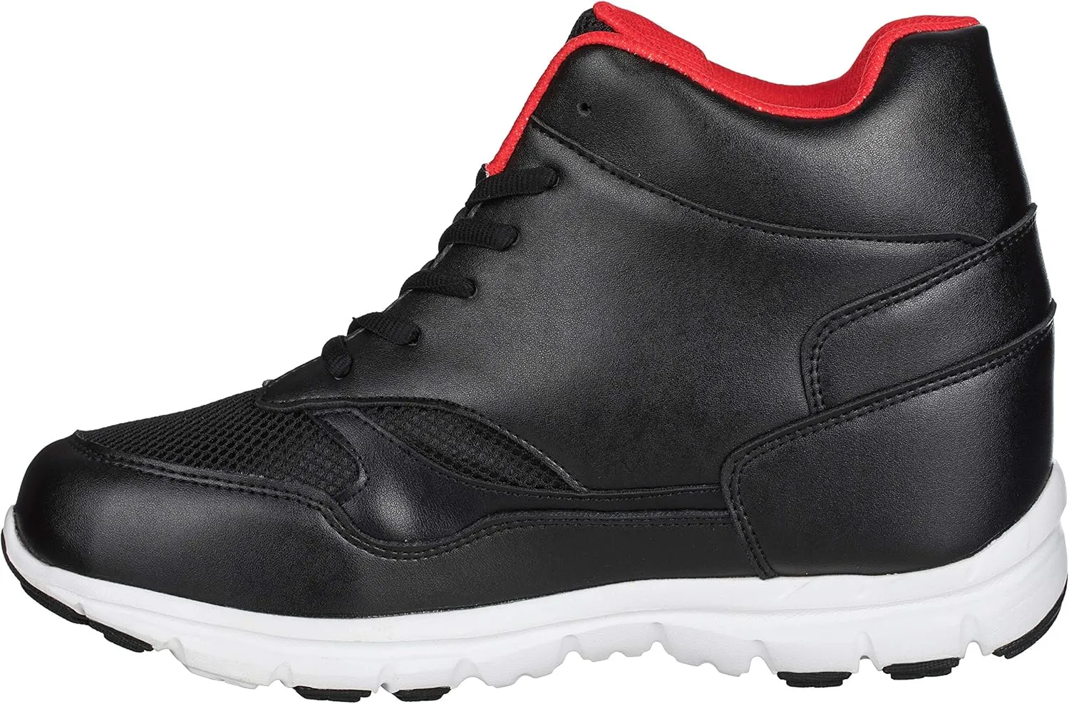 CALTO Men's Invisible Height Increasing Elevator Shoes - Black/Red Leather/Mesh Lace-up Sporty Trainers - 4 Inches Taller - G3332 - Size 7 D(M) US