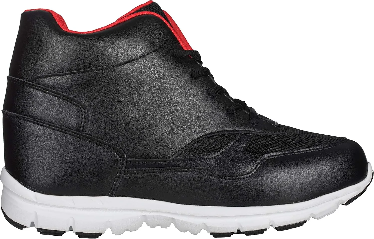 CALTO Men's Invisible Height Increasing Elevator Shoes - Black/Red Leather/Mesh Lace-up Sporty Trainers - 4 Inches Taller - G3332 - Size 7 D(M) US