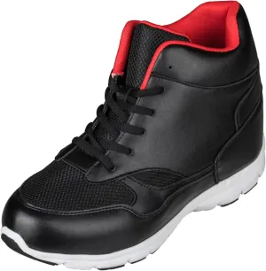 CALTO Men's Invisible Height Increasing Elevator Shoes - Black/Red Leather/Mesh Lace-up Sporty Trainers - 4 Inches Taller - G3332 - Size 7 D(M) US