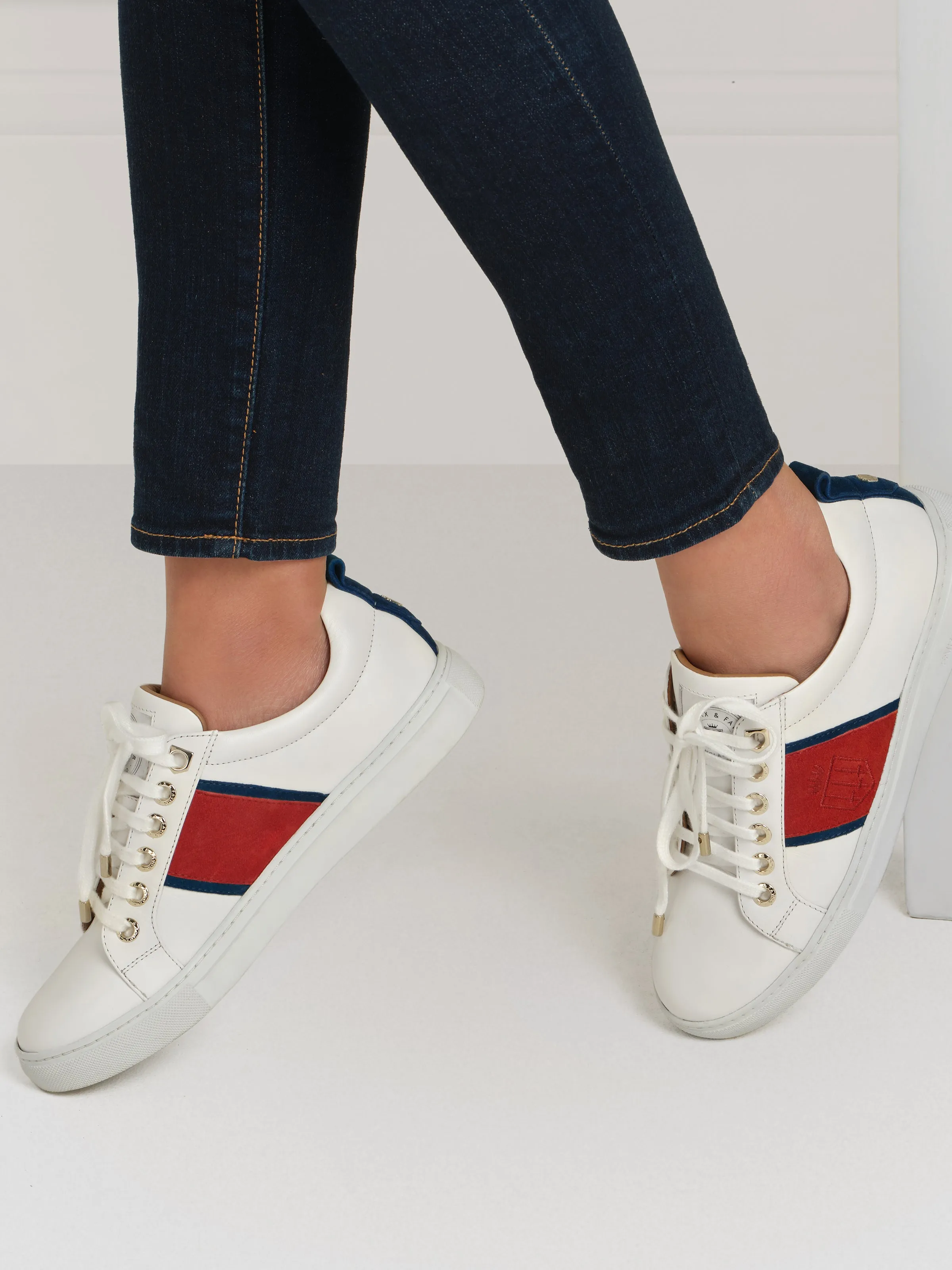 Cannes Trainer - White - Navy & Red
