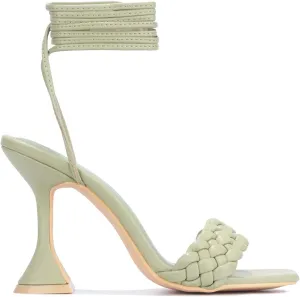 Cape Robbin Curve Black Tie Up Open Toe Pyramid Mid Heel Sandals Open Toe Pump