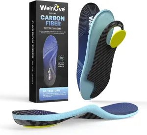 Carbon Fiber High Arch Support Insoles - Welnove Heavy Duty Support Inserts for Plantar Fasciitis, Flat Feet, High Arche, Morton's Neuroma & Ball-of-Foot Pain,Anti-Fatigue,Women's 9.5-10.5 Men's 8-8.5