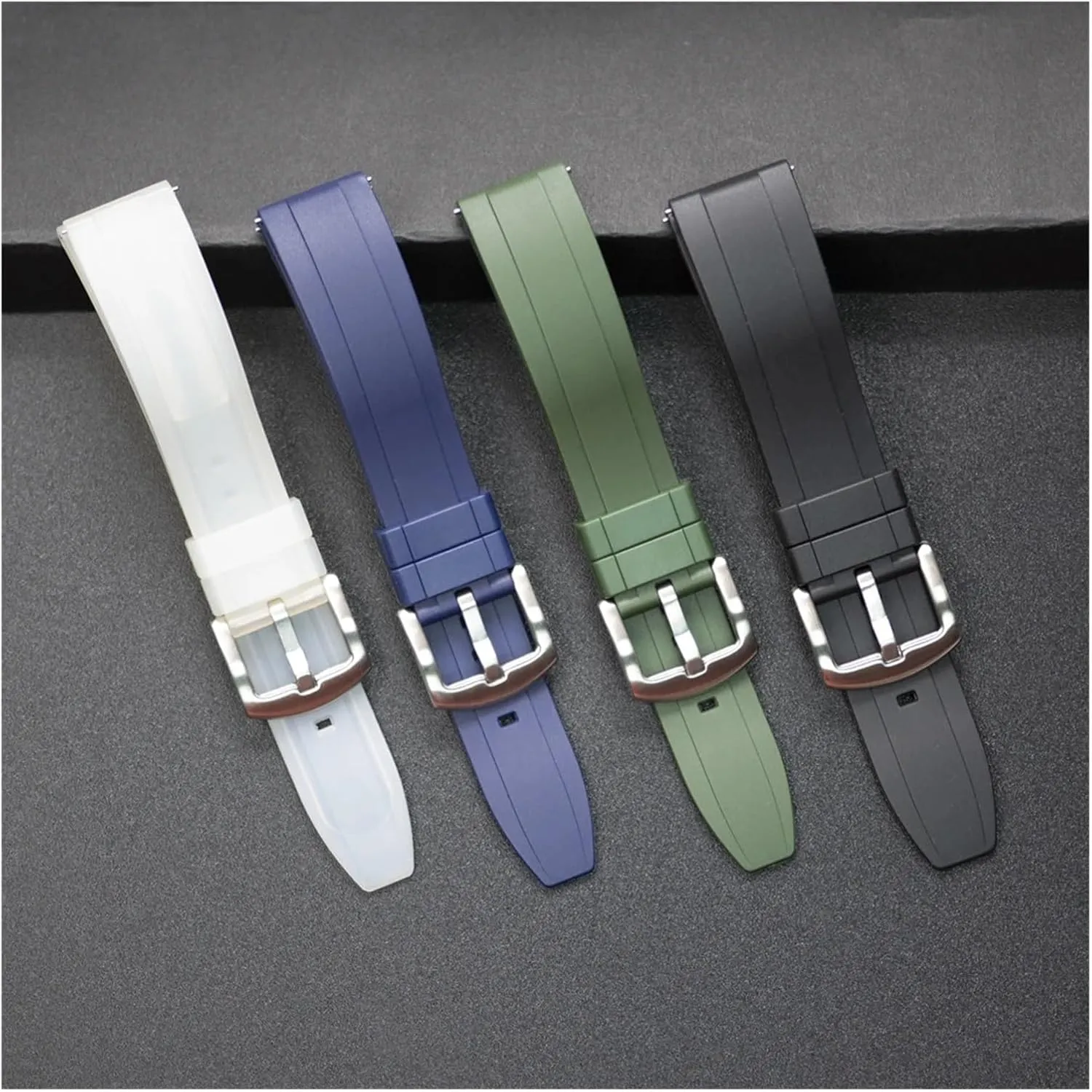 CAREG Grade Rubber Watch Strap 20mm 22mm 24mm Quick Release Silver/Black Button Wristband Men Diving Silicone Watchbands Durable