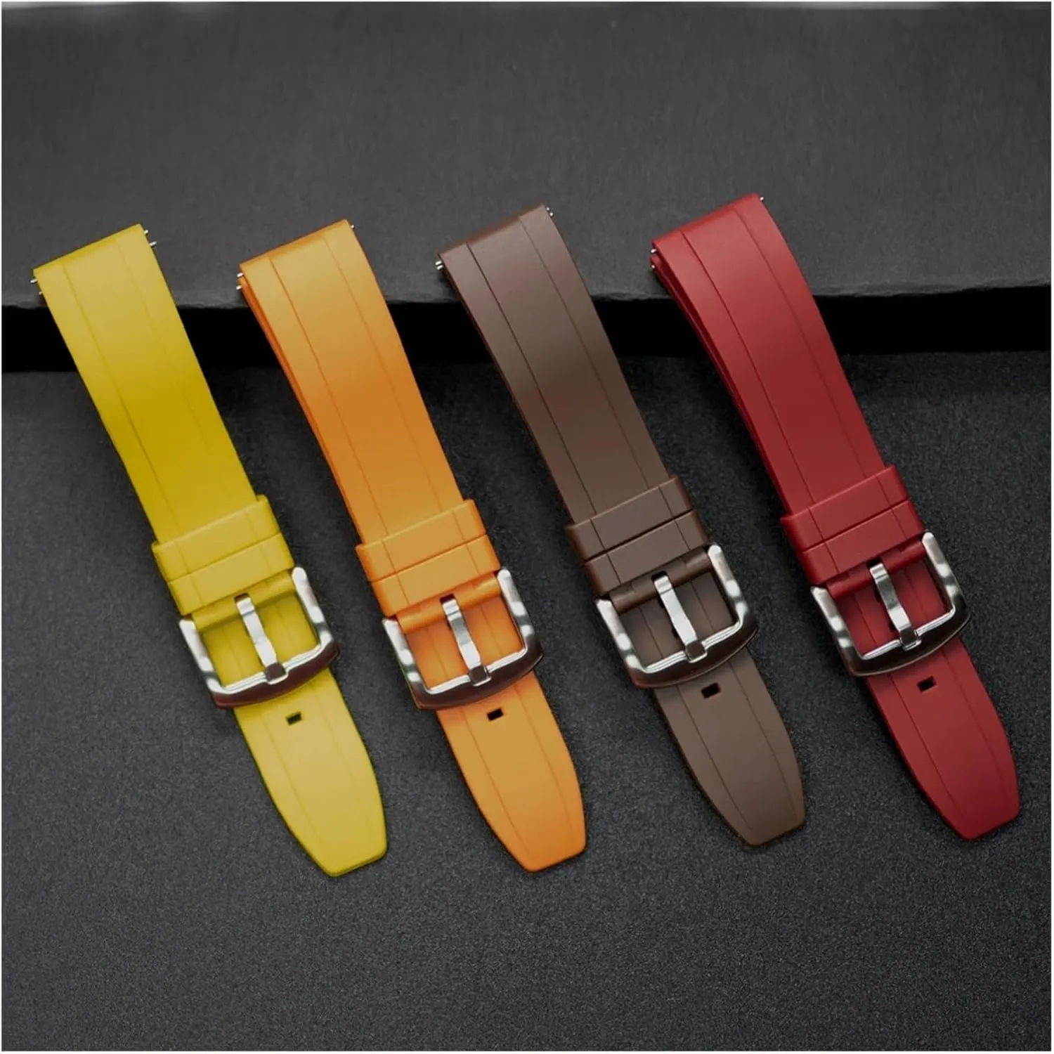 CAREG Grade Rubber Watch Strap 20mm 22mm 24mm Quick Release Silver/Black Button Wristband Men Diving Silicone Watchbands Durable