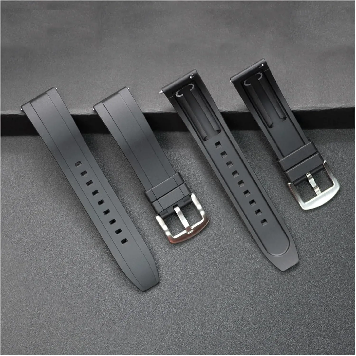 CAREG Grade Rubber Watch Strap 20mm 22mm 24mm Quick Release Silver/Black Button Wristband Men Diving Silicone Watchbands Durable