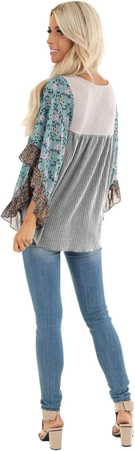 CASURESS Womens Floral Printed 3 4 Sleeve Shirt Batwing Loose Tops Blouses Pullover