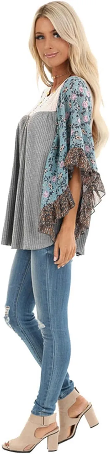 CASURESS Womens Floral Printed 3 4 Sleeve Shirt Batwing Loose Tops Blouses Pullover
