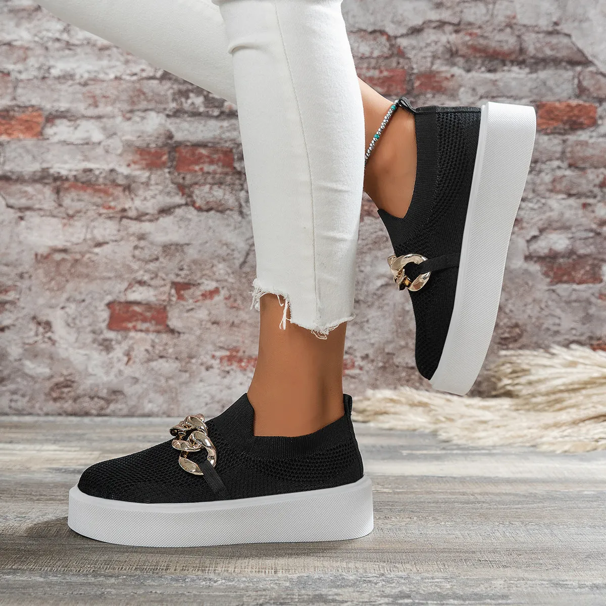 Chain Platform Flat Women's Breathable Mesh Sneakers (Multiple Colors)